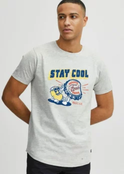 Indicode Jeans IDDANIEL - T-shirt Z Nadrukiem - Light Grey Mix